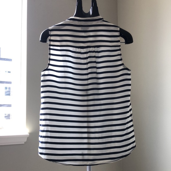 Navy and White J Crew sleeveless blouse. - Picture 3 of 5